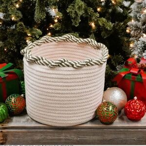 Elegant Cream Basket with Green Accent